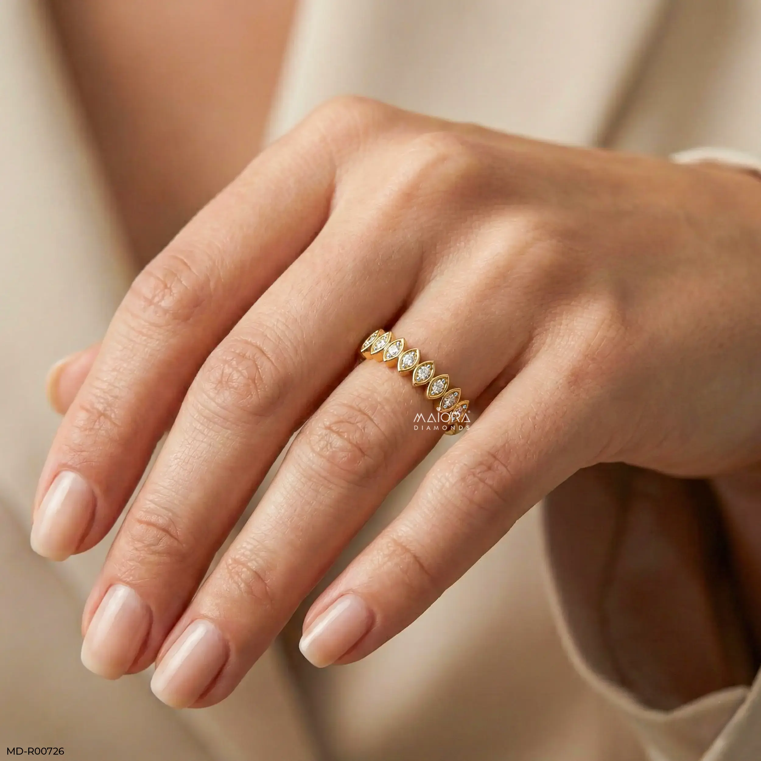 Marquise Frame Diamond Band Ring 9K Yellow Gold