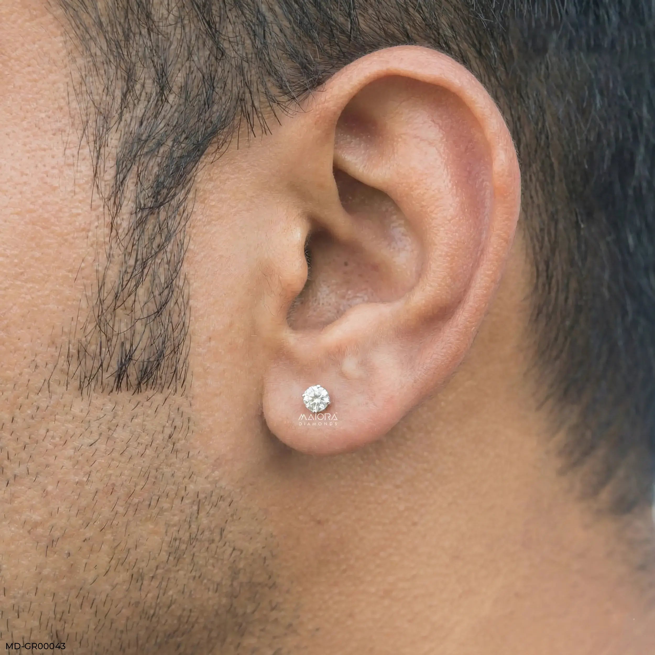 Minimalistic Solitaire Diamond Mens Stud Earring 9K White Gold