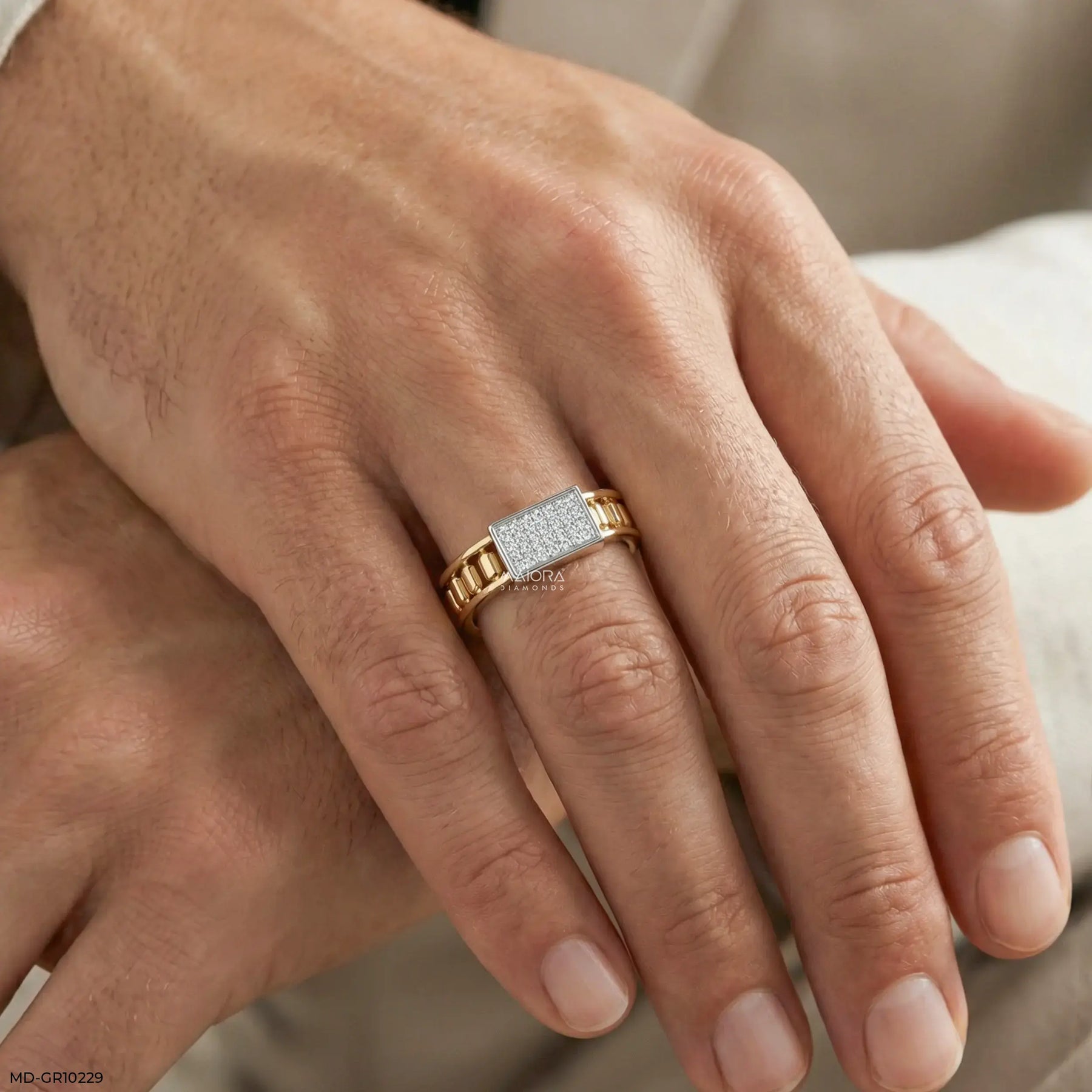 Mosaic Prime Mens Diamond Ring 9K Yellow Gold