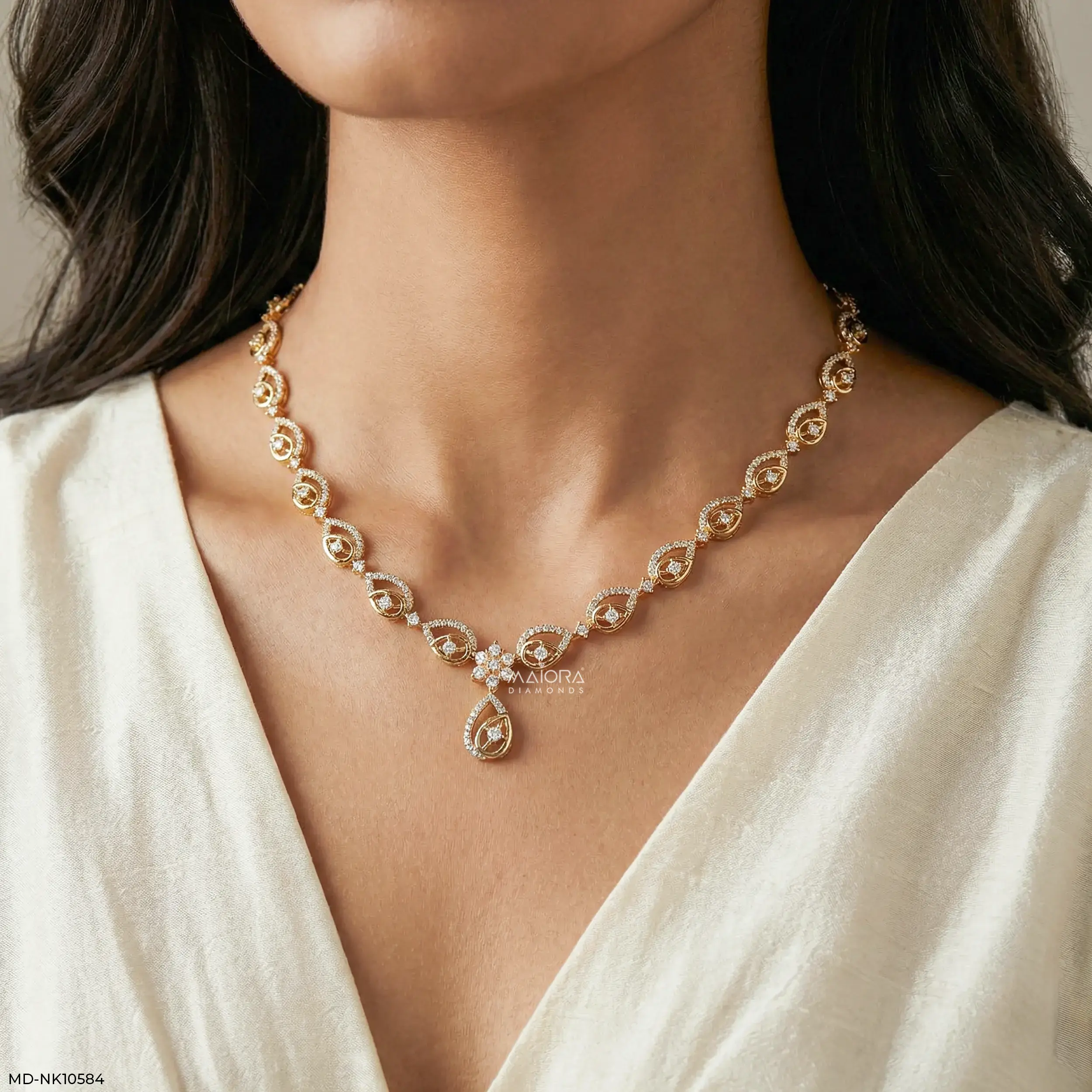 Nexus Pear Diamond Necklace 9K Yellow Gold