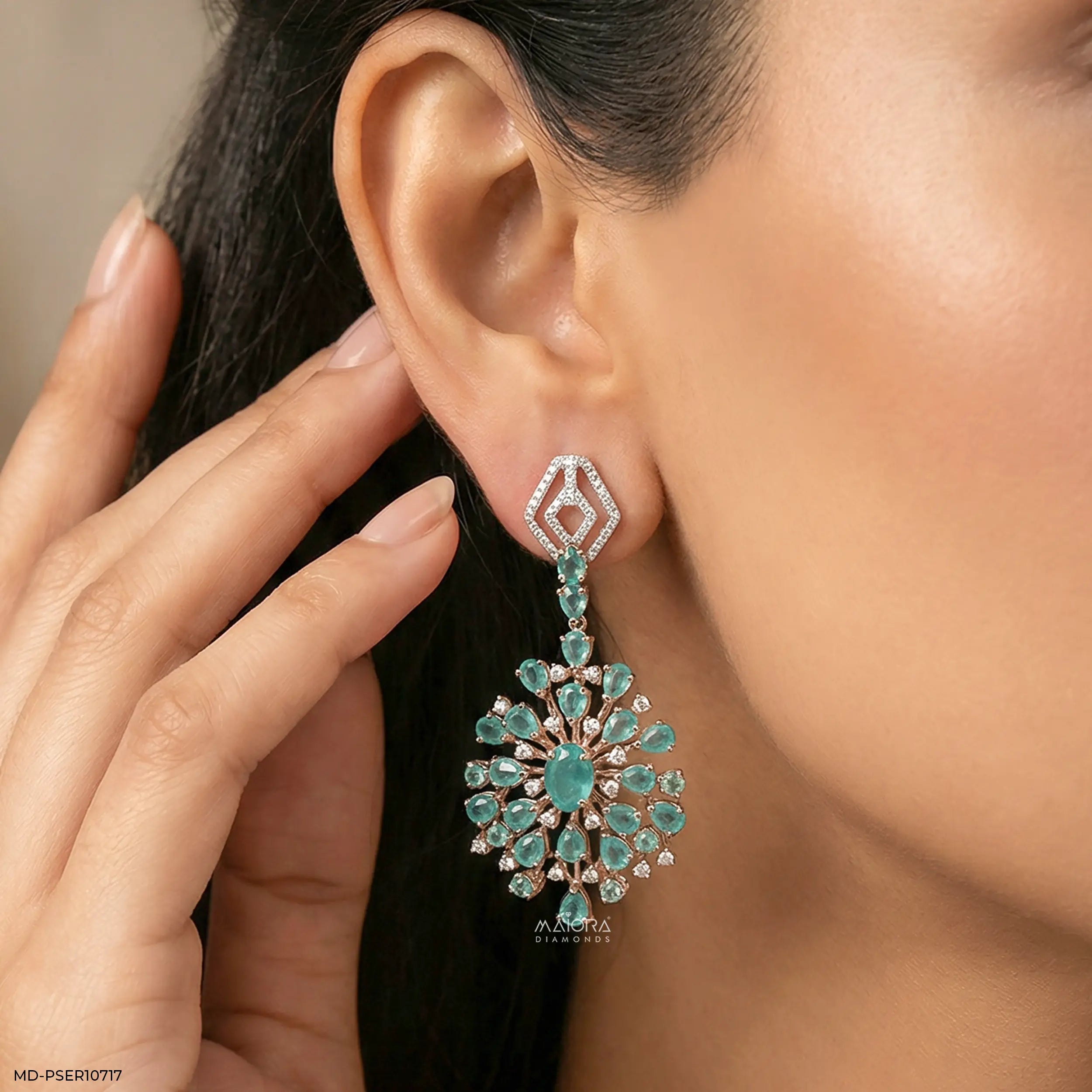 Ocean Blue Drop Diamond Earrings 9K Yellow Gold