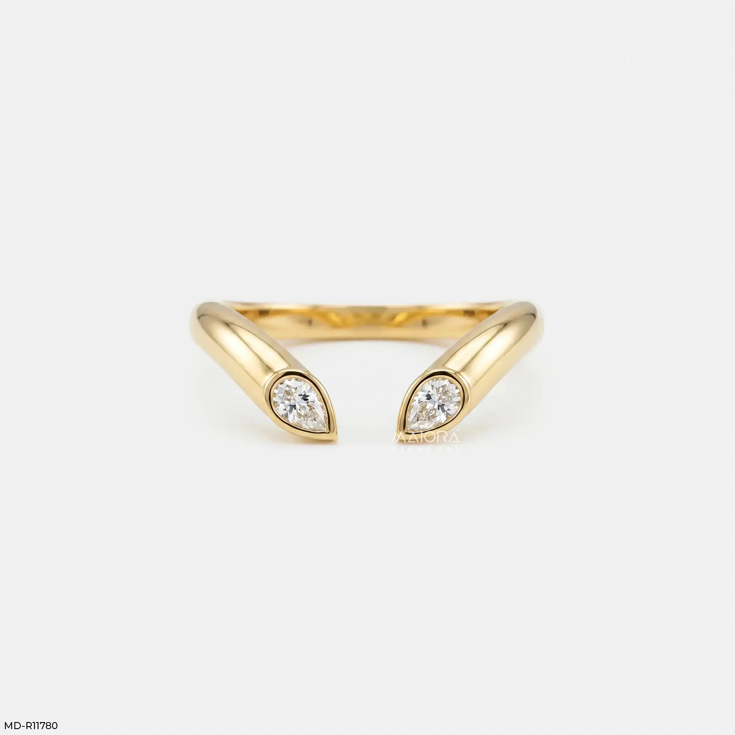 Open Cuff Flame Vanki Diamond Ring 9K Yellow Gold
