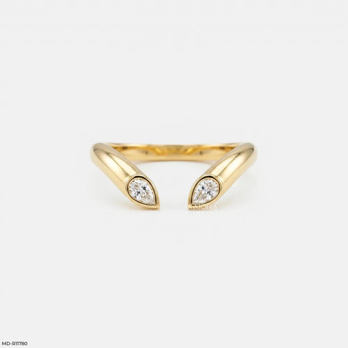 Open Cuff Flame Diamond Ring 9K Yellow Gold