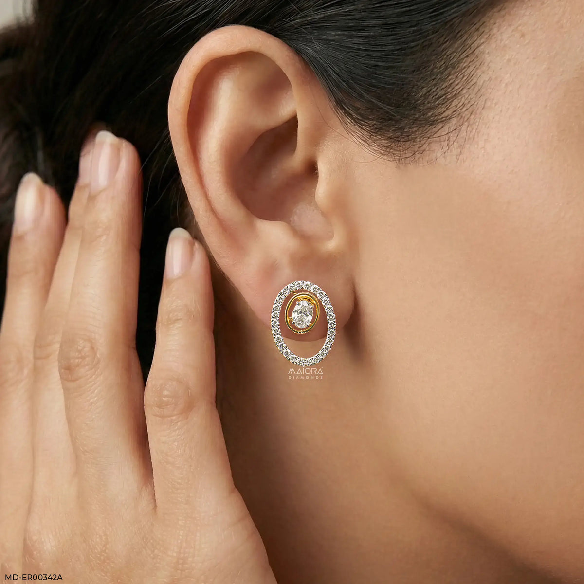 1.70 Carat Oval Halo Lab Diamond Stud Earrings
