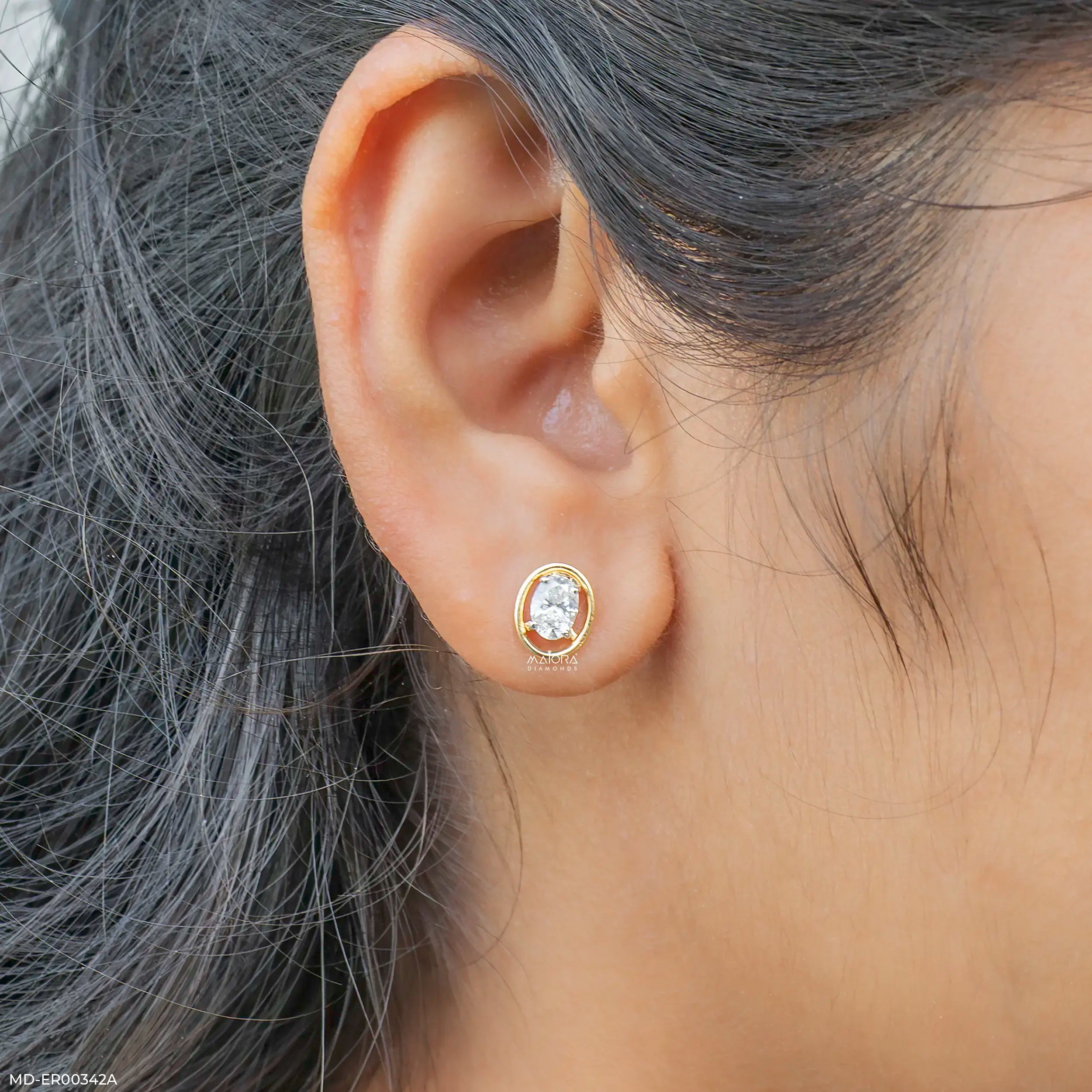 1.70 Carat Oval Halo Lab Diamond Stud Earrings 14K Yellow Gold