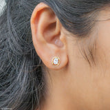1.70 Carat Oval Halo Lab Diamond Stud Earrings 14K Yellow Gold