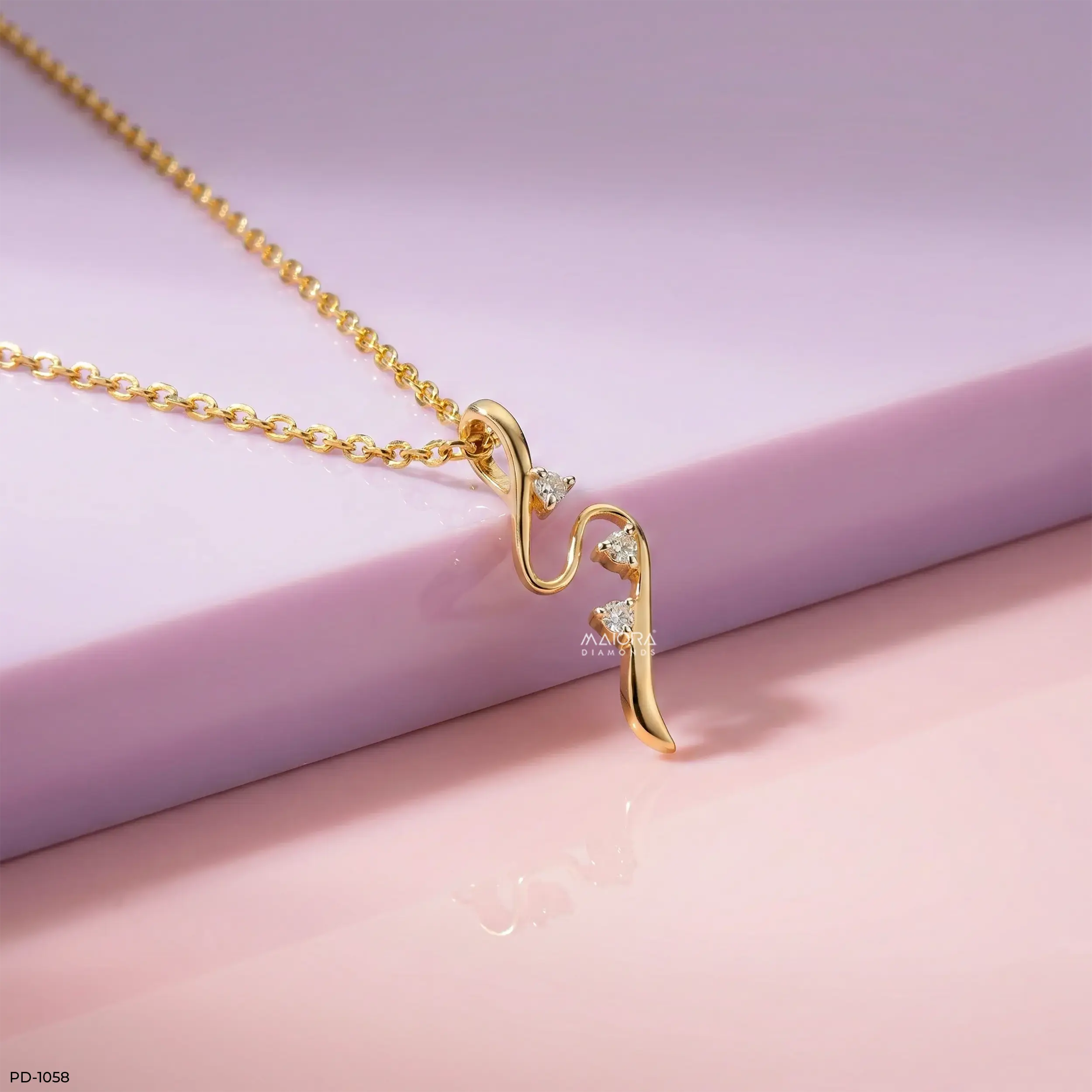 Luminous Twisted Lab Diamond Pendant Without Chain 14K Yellow Gold