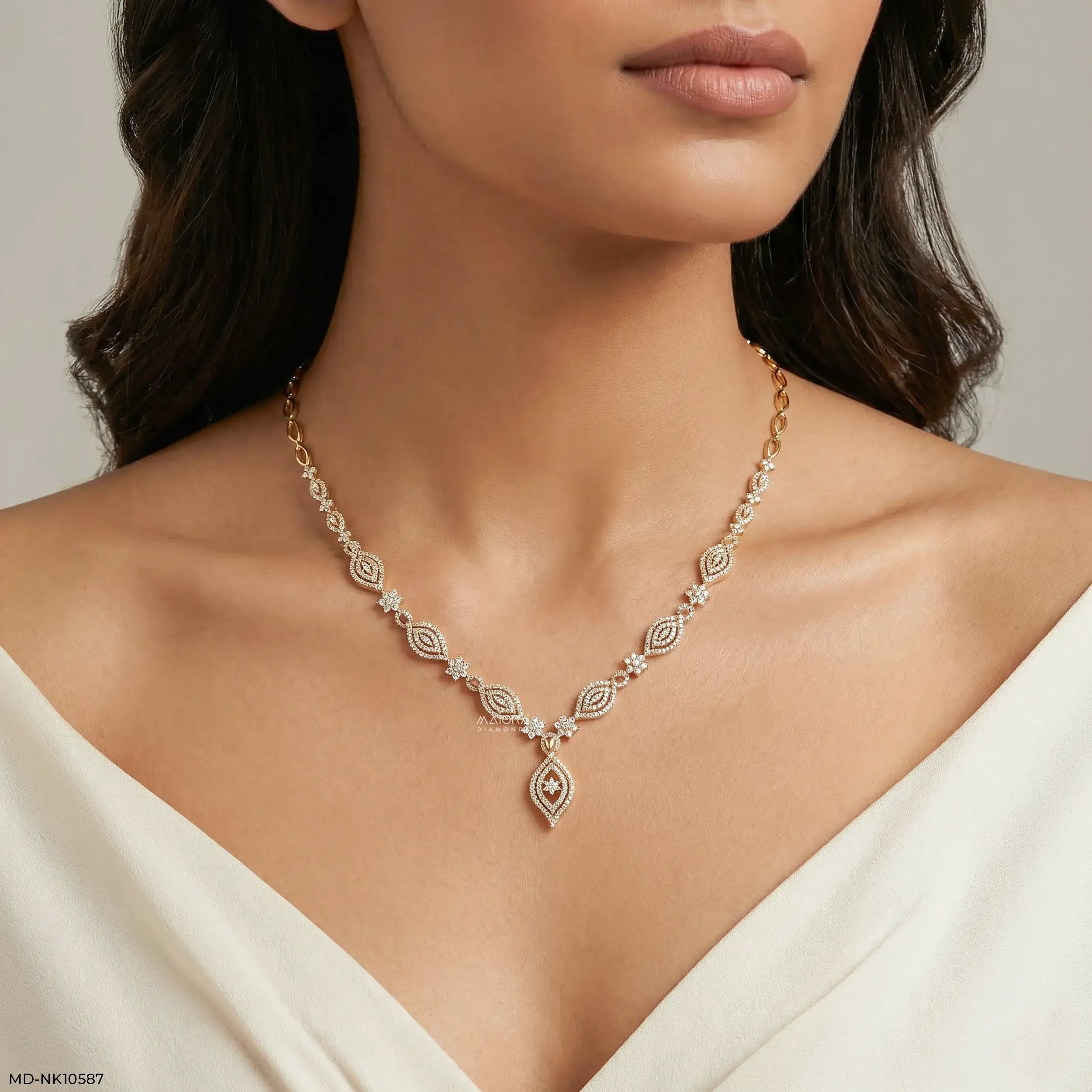 Petal Glam Cluster Diamond Necklace 9K Yellow Gold