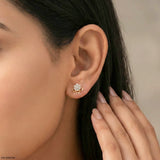 Petal Panel Dimond Studs Earrings 9K Yellow Gold