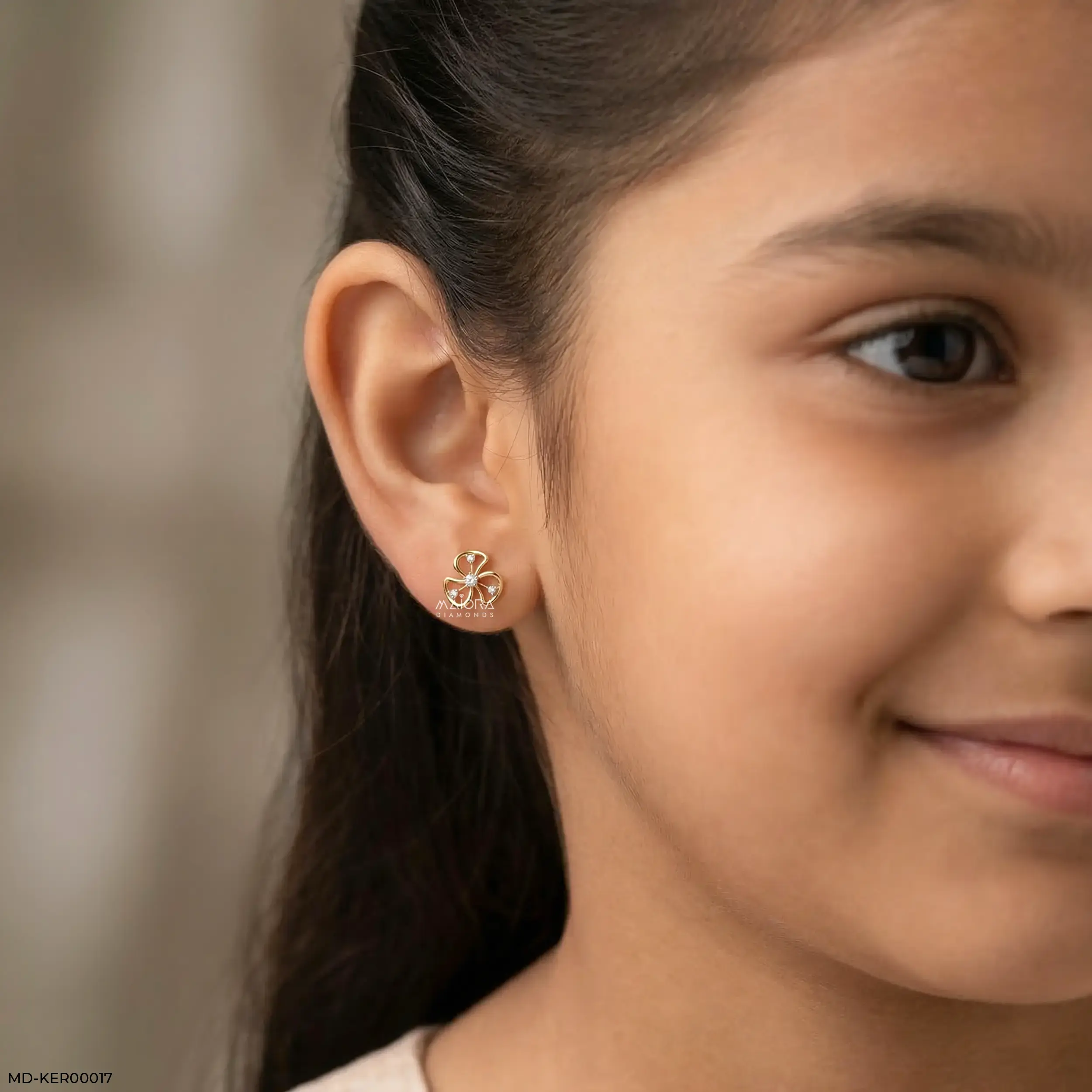Petal Twist Kids Diamond Earrings  9K Yellow Gold