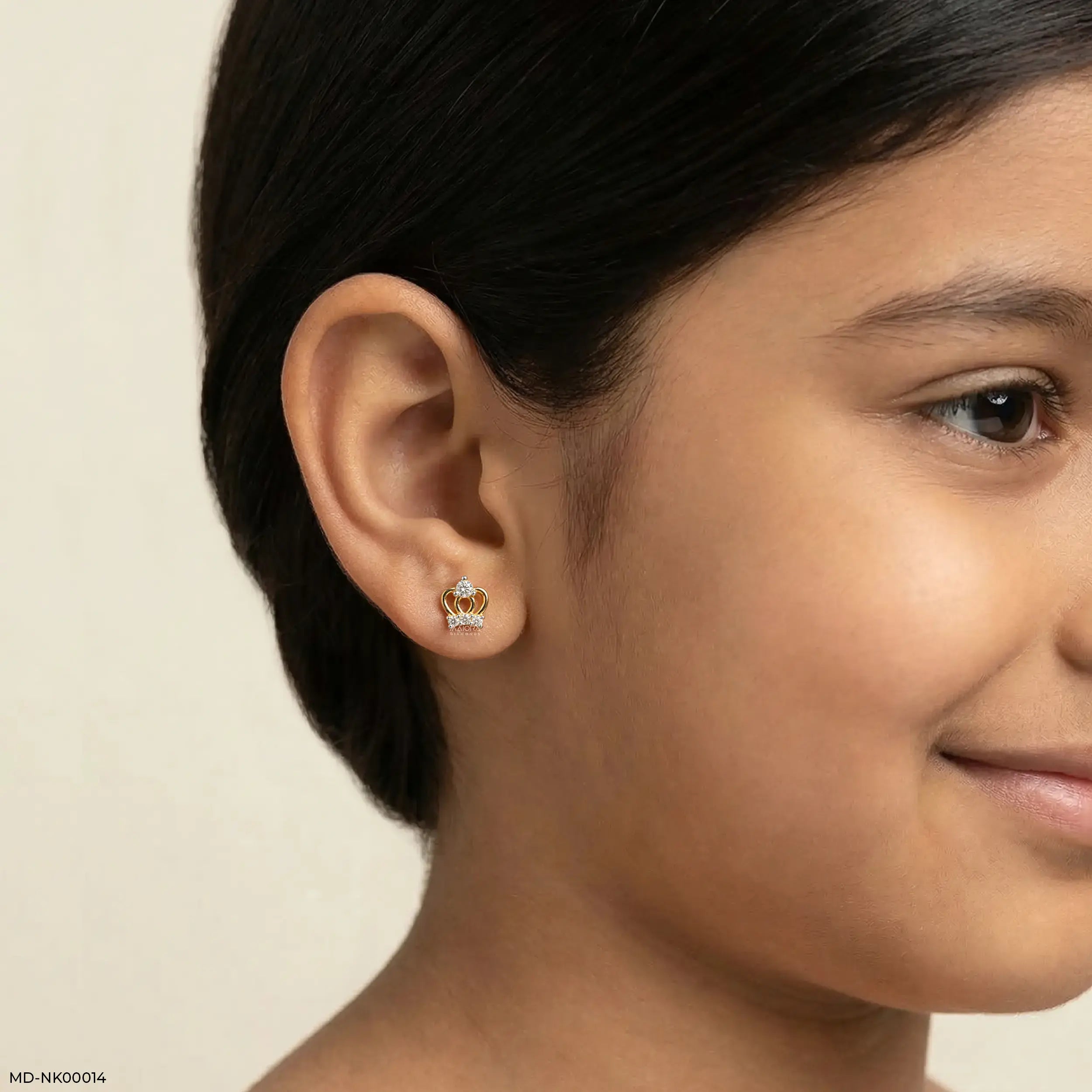 Princess Diamond Crown Kids Earrings 9K Yellow Gold