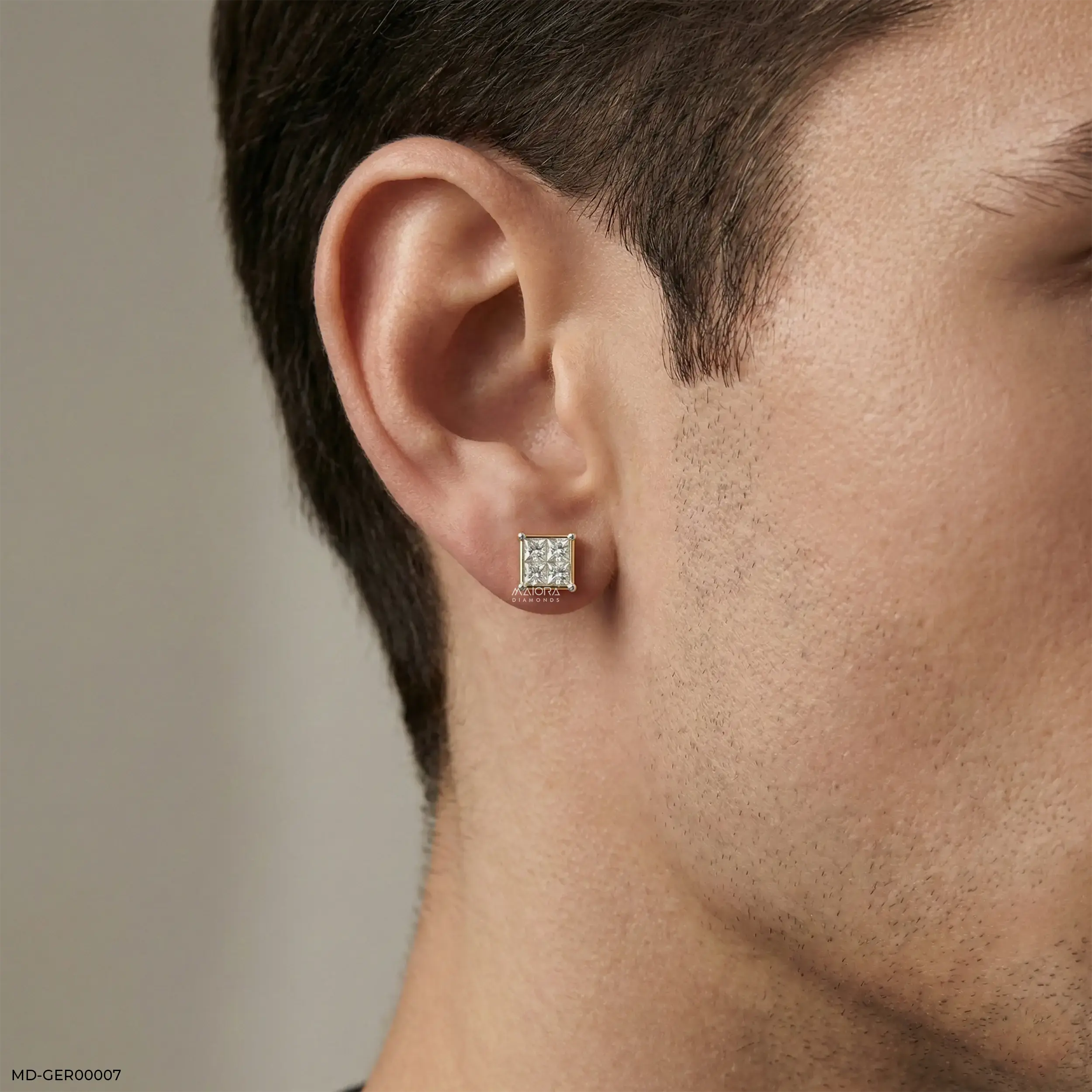 Quadra Princess Diamond Mens Stud Earring 9K Yellow Gold