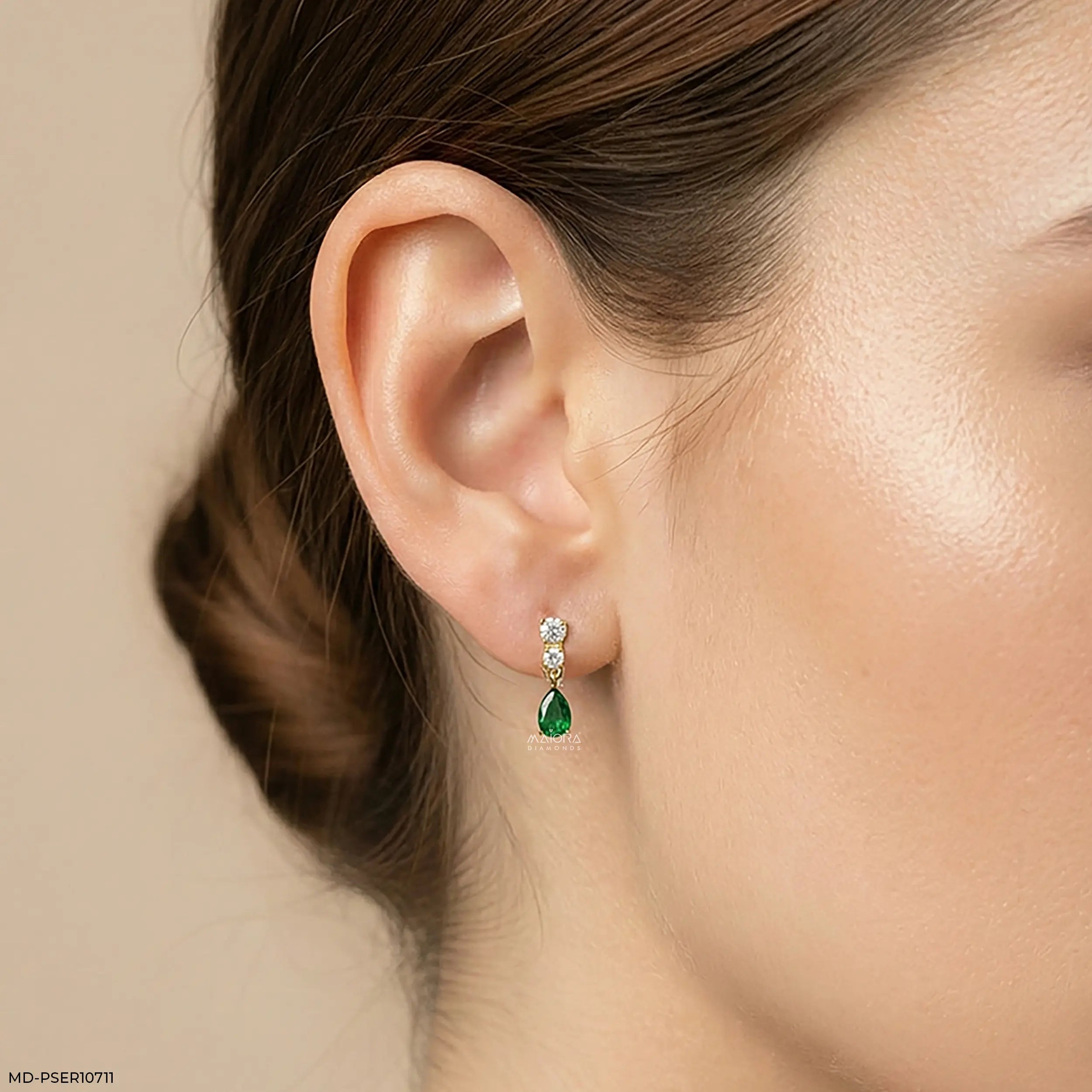 Rainy Emerald Drop Diamond Earrings