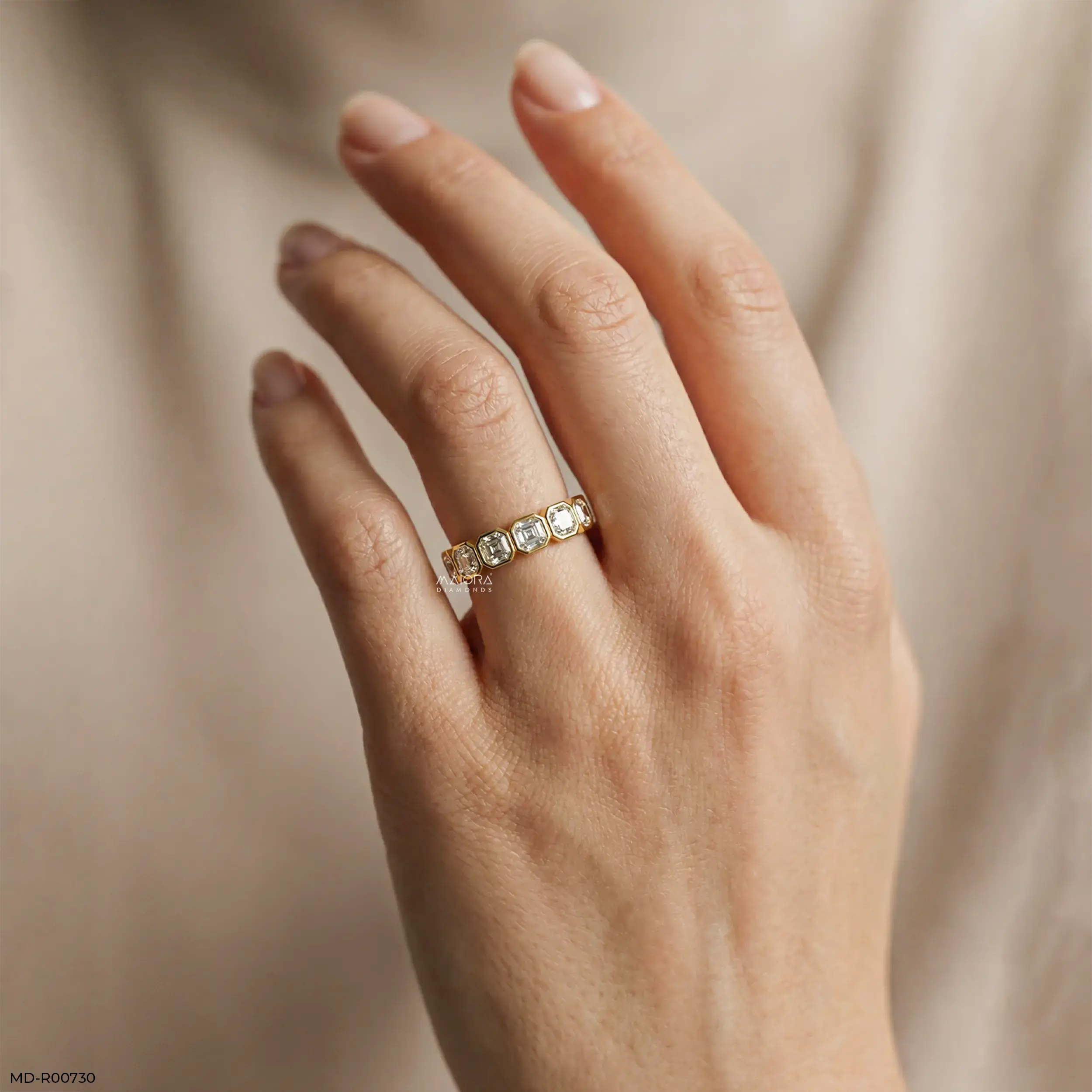 Regent Asscher Diamond Eternity Ring 9K Yellow Gold