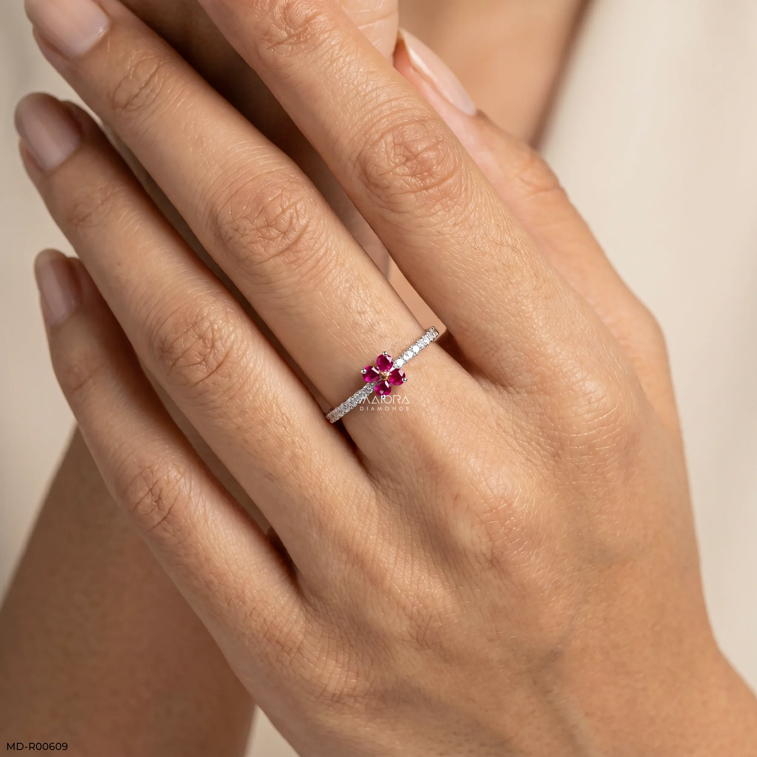 0.13 Carat Ruby Petal Lab Grown Diamond Ring
