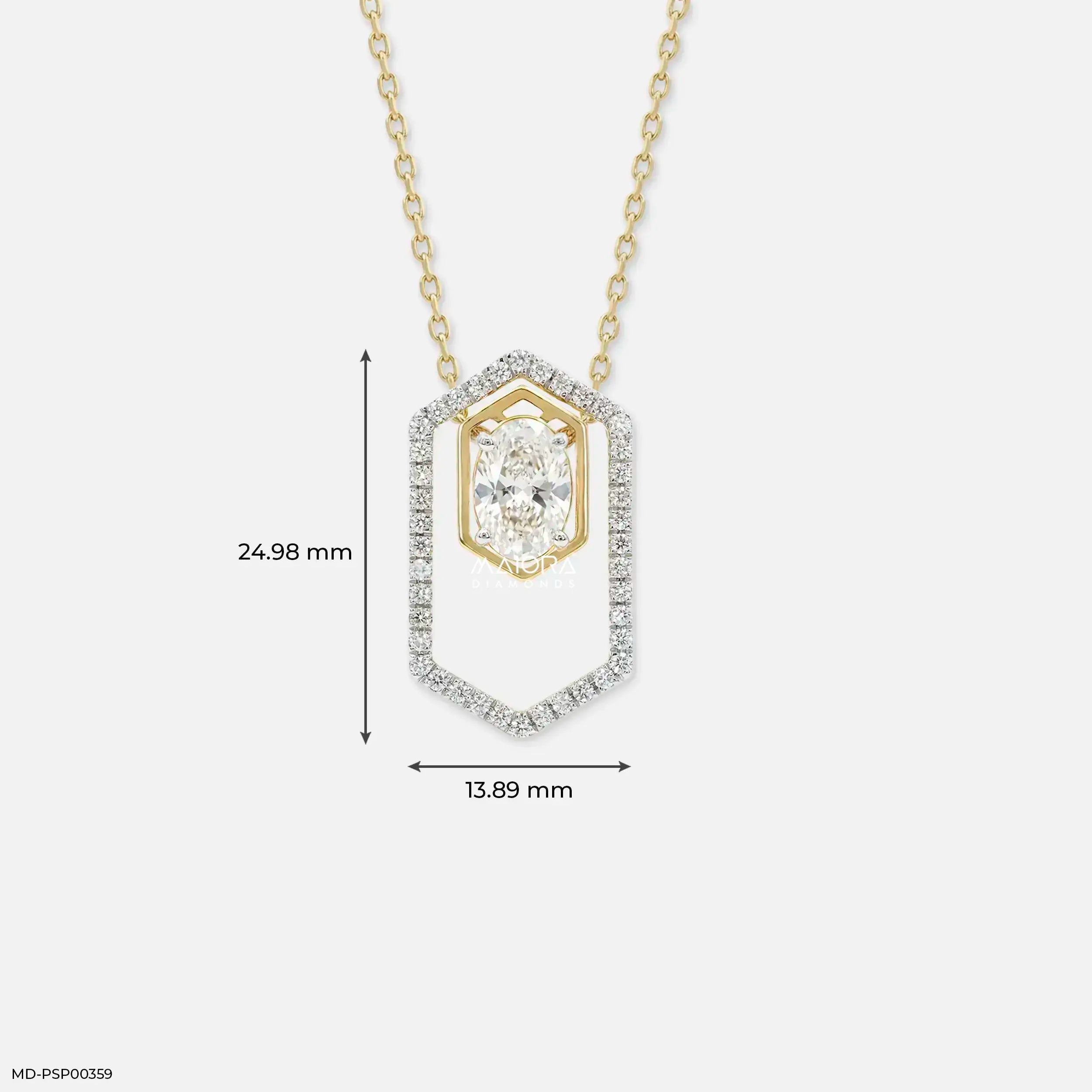 Stylish Hexa Oval Solitaire Diamond Pendant