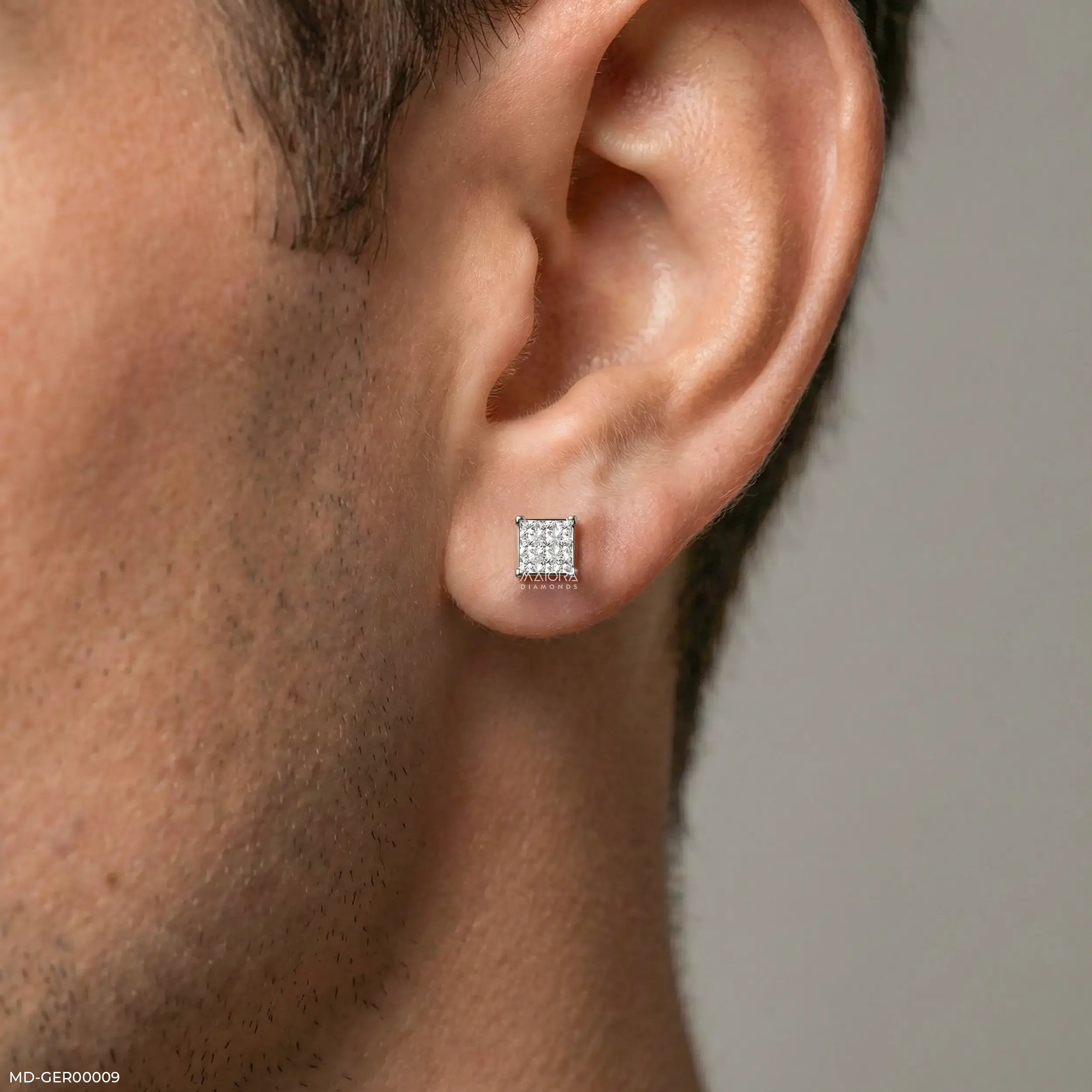 Sparkling Cluster Diamond Mens Stud Earring 9K Yellow Gold