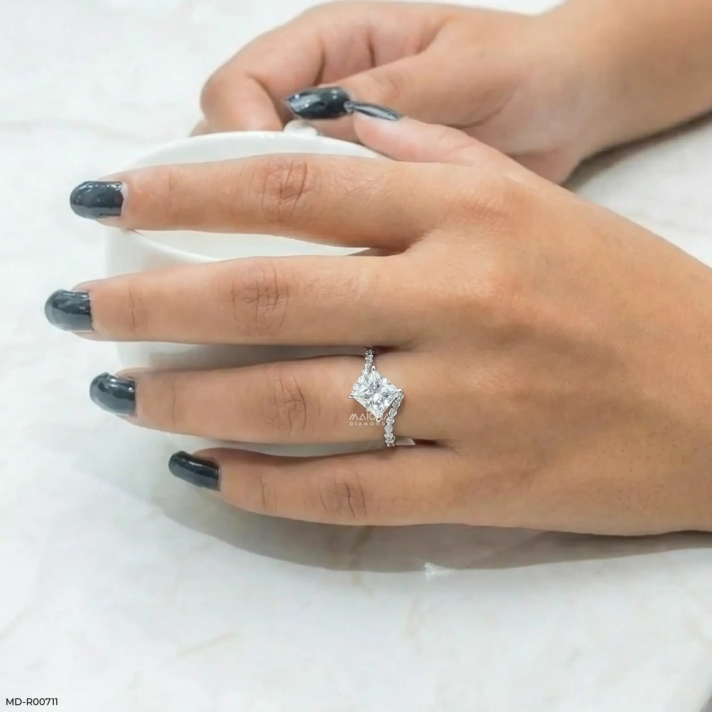 Sqaure Bypass Solitaire Diamond Ring