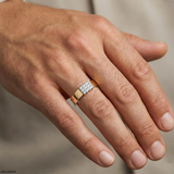 Structured Grid Mens Diamond Ring 9K Yellow Gold