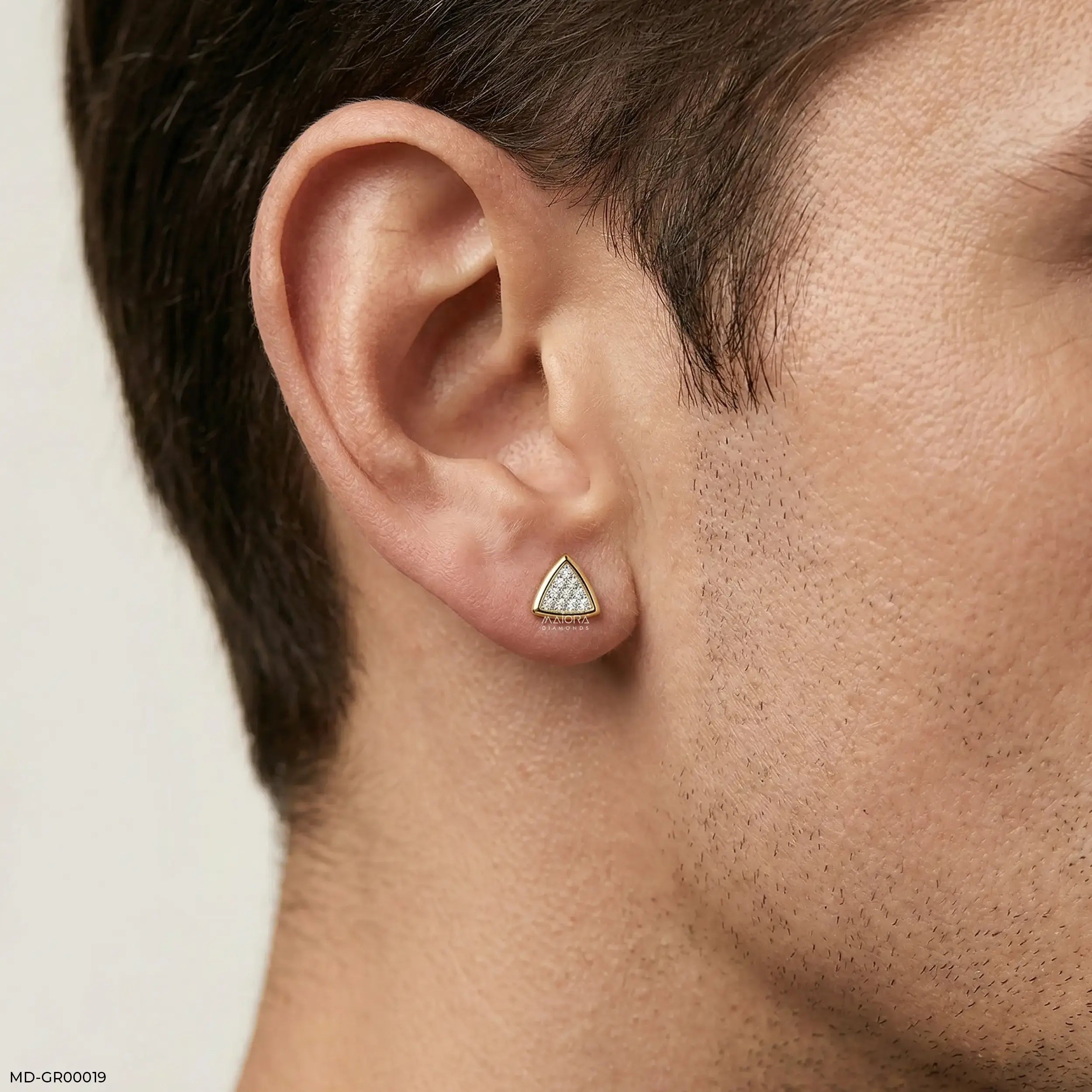 Triangle Frame Diamond Mens Stud Earring 9K Yellow Gold