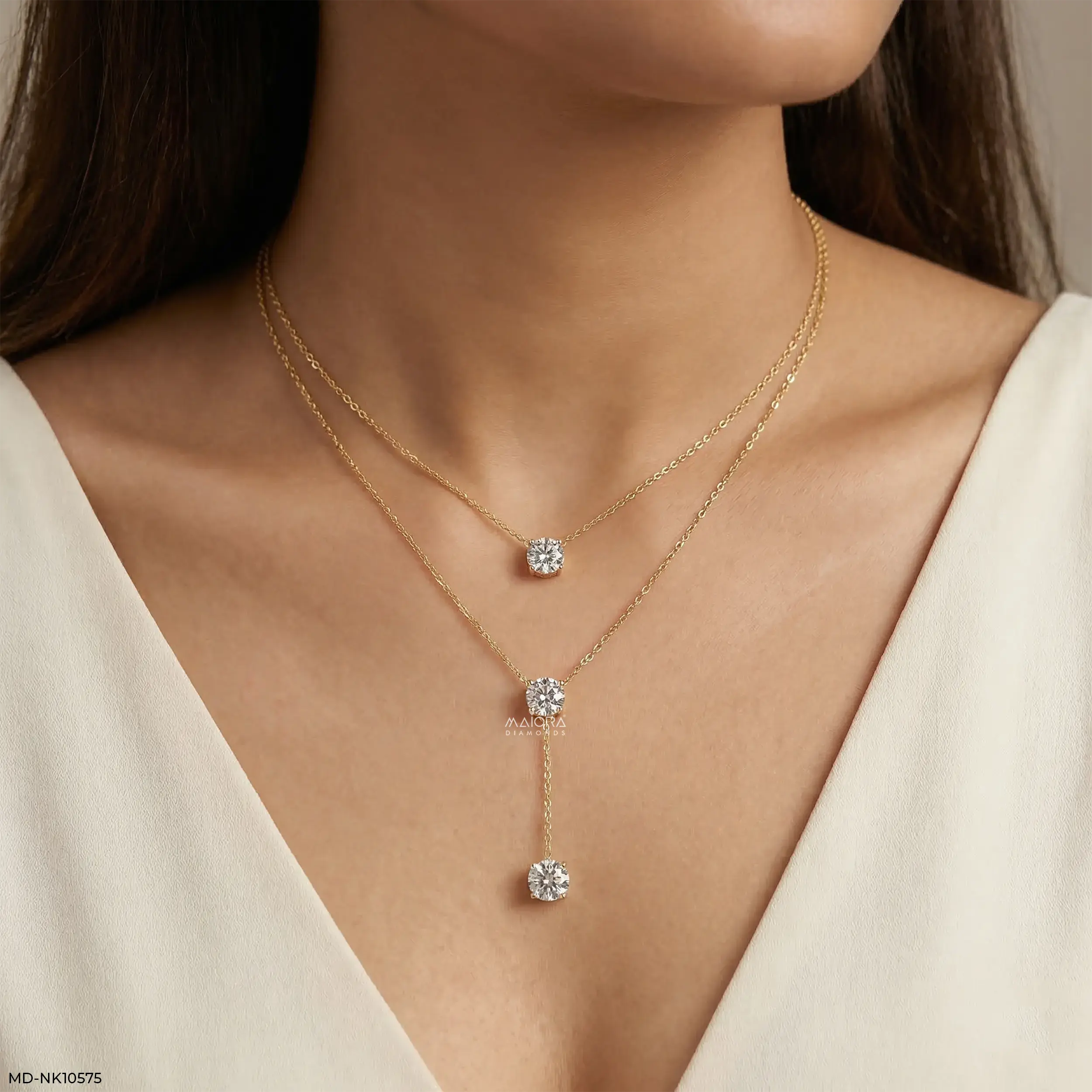 Trinity Y layered Diamond Necklace
