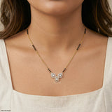 Trio Halo Leaf Diamond Mangalsutra 9K Yellow Gold