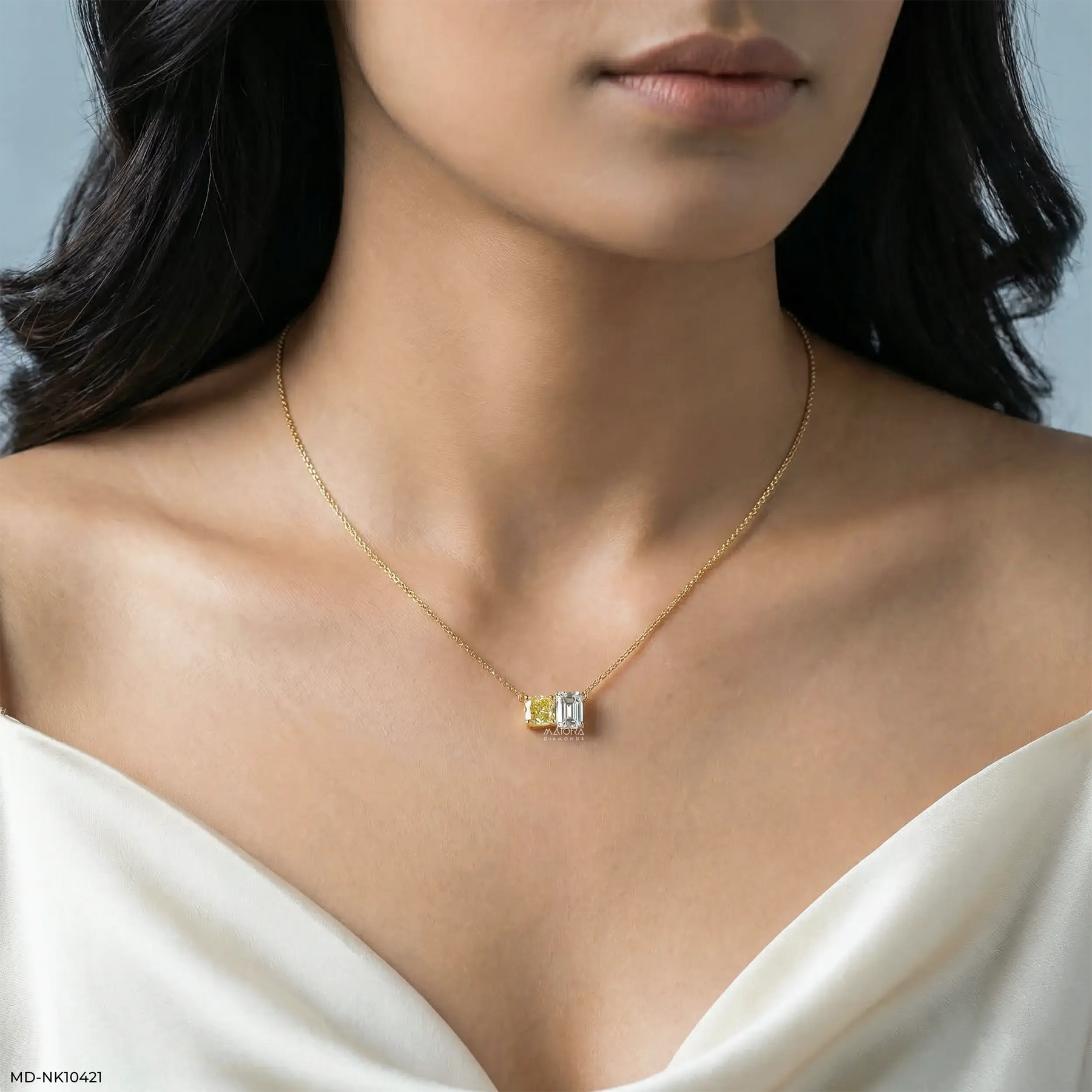 Twin Flame Solitaire Diamond Necklace 9K Yellow Gold