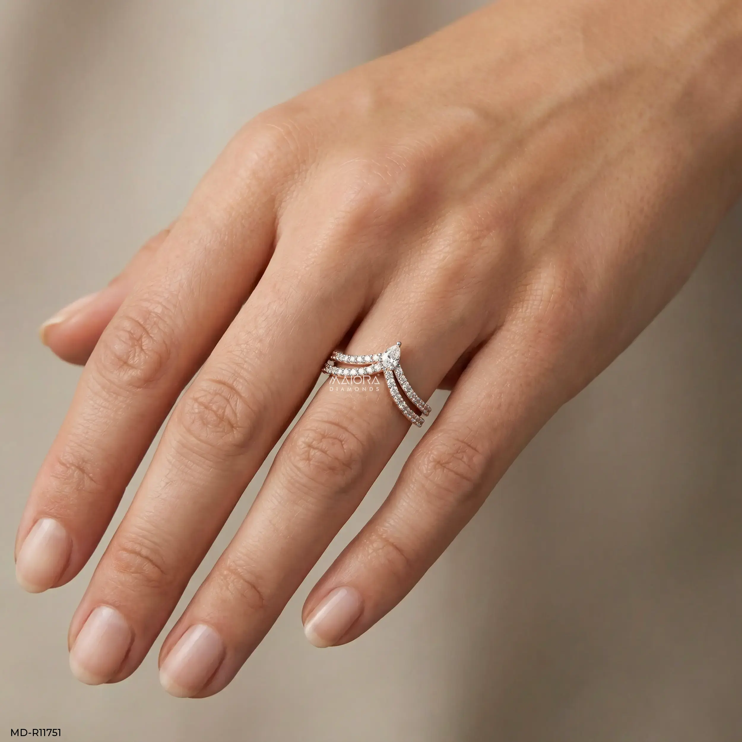 Twin Line Pear Vanki Diamond Ring 9K Yellow Gold