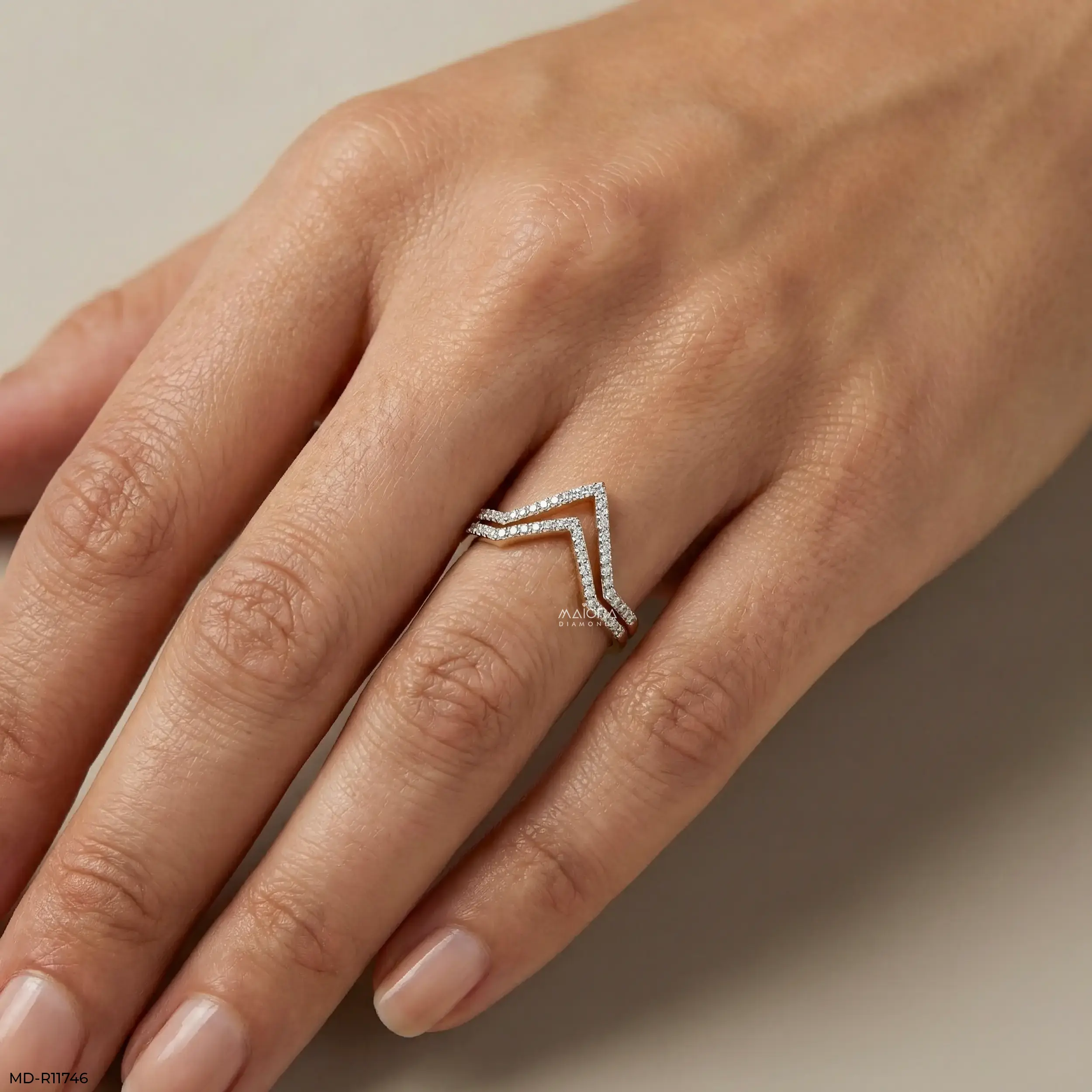 Twin Sparkle Peaks Vanki Diamond Ring 9K Yellow Gold
