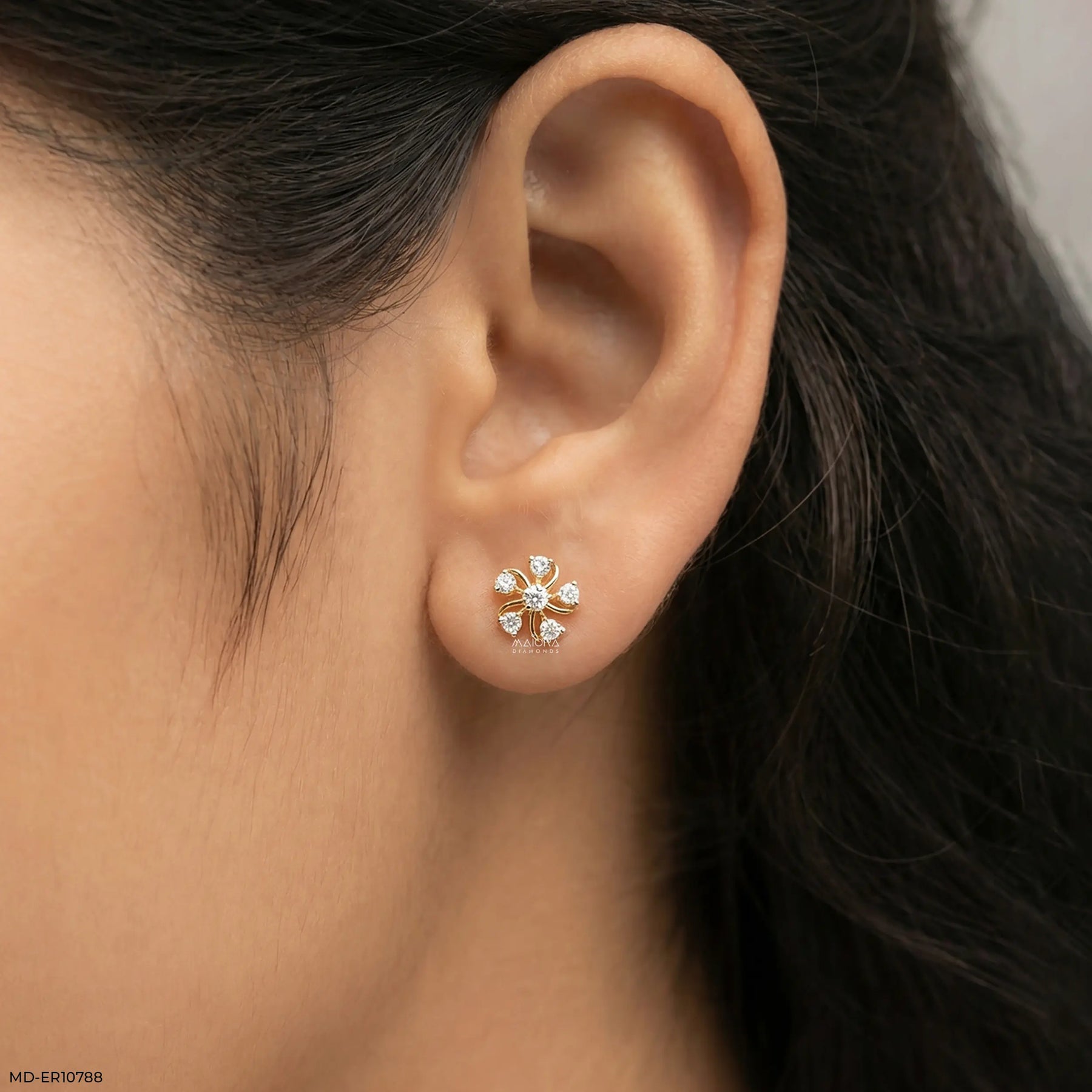 Twisted Flame Diamond Earrings 9K Yellow Gold