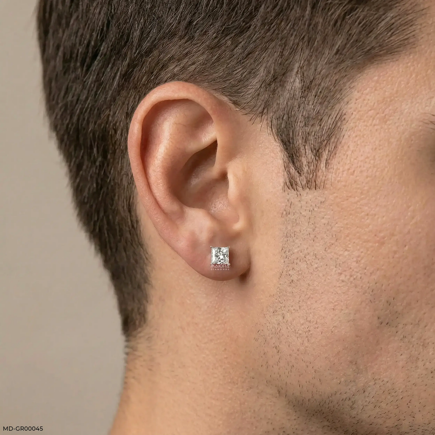 Geomatric Diamond Mens Stud Earrings 9K White Gold