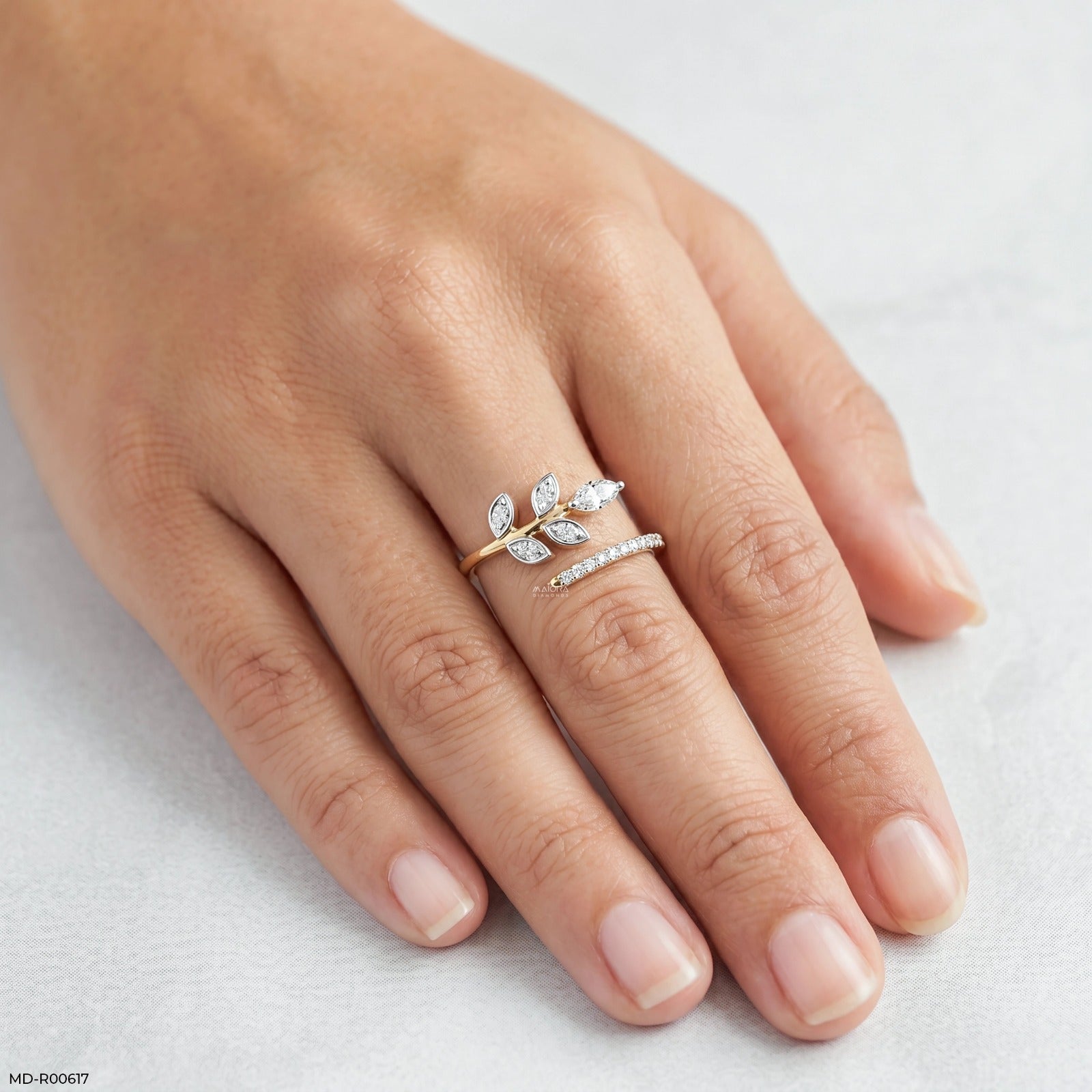 Nature Leaf Bypass Diamond Ring