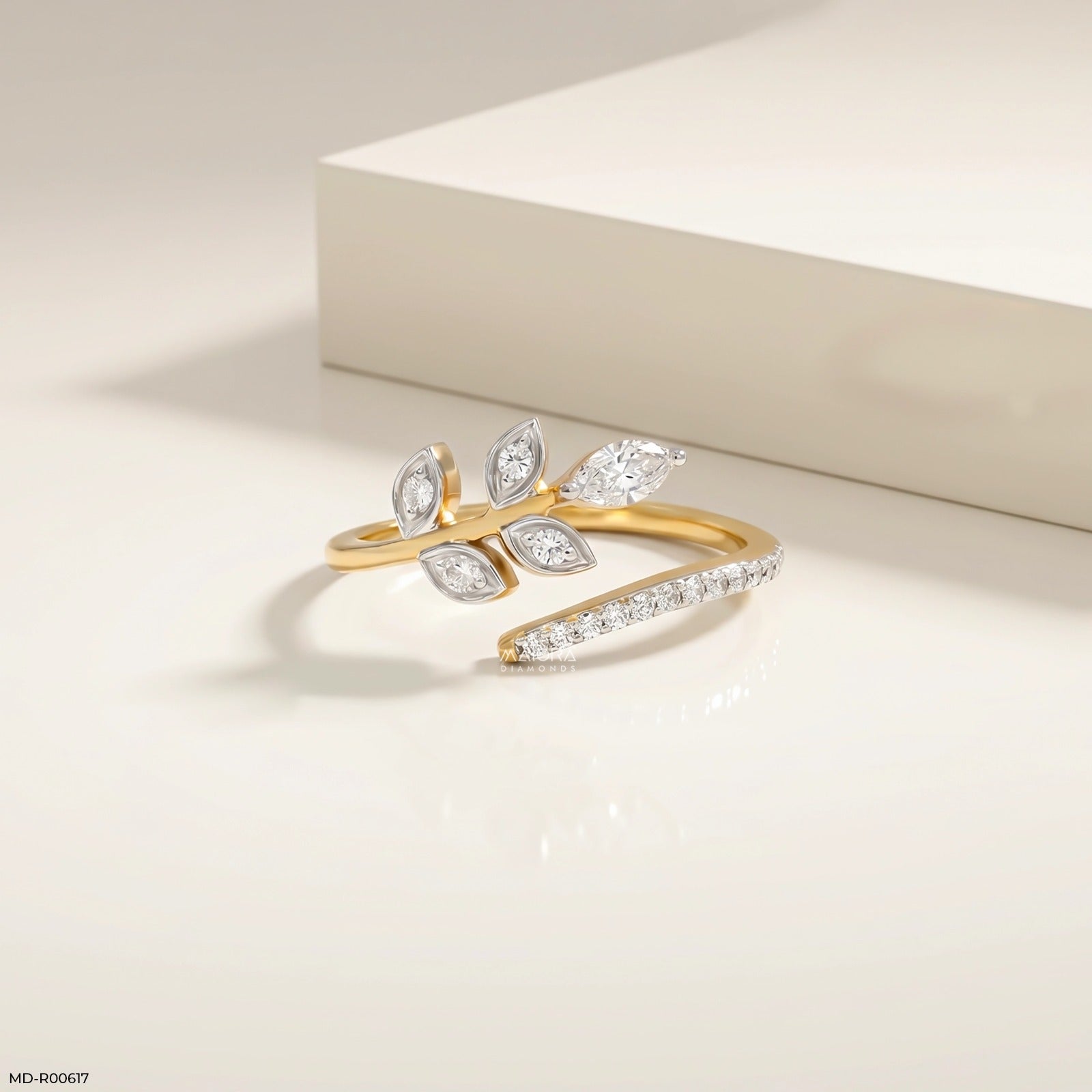 Nature Leaf Bypass Diamond Ring