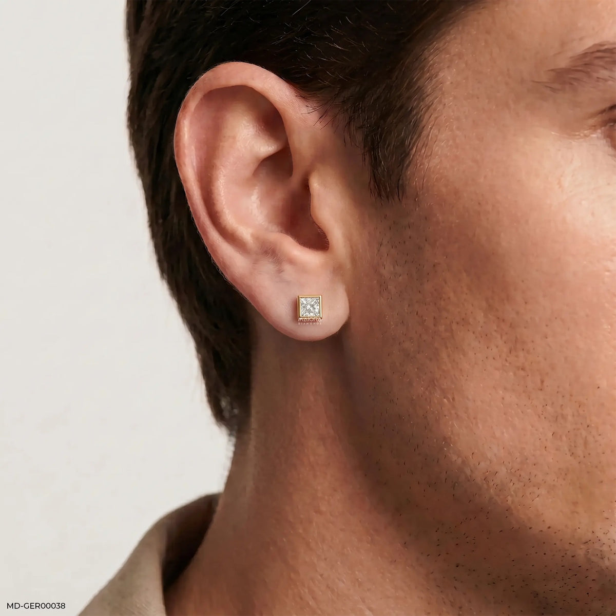 Finite Princess Solitaire Diamond Mens Stud Earring