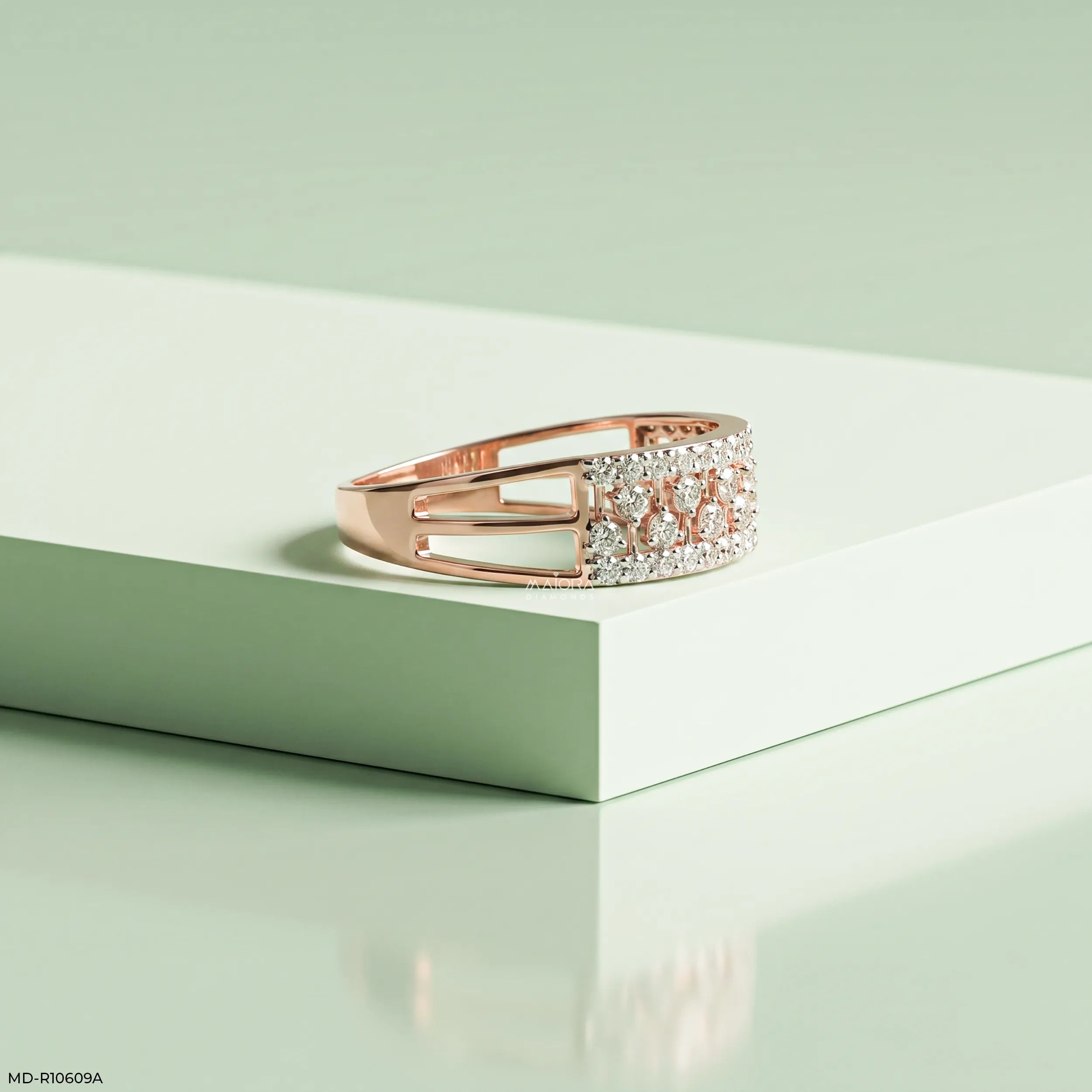 0.60 Carat Glamour Grid Round Band Diamond Ring 14K Rose Gold