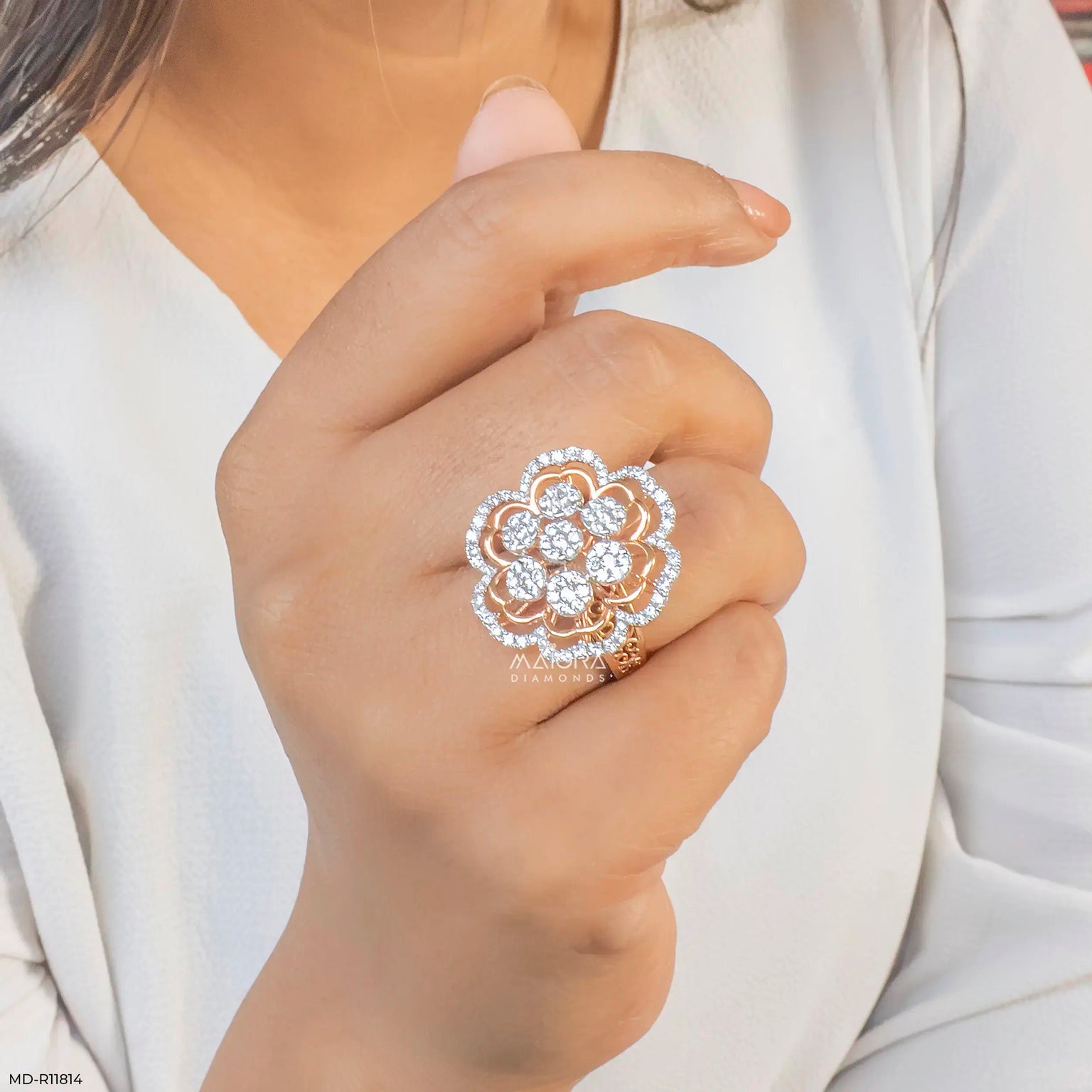 Gilded Cluster Petal Diamond Cocktail Ring