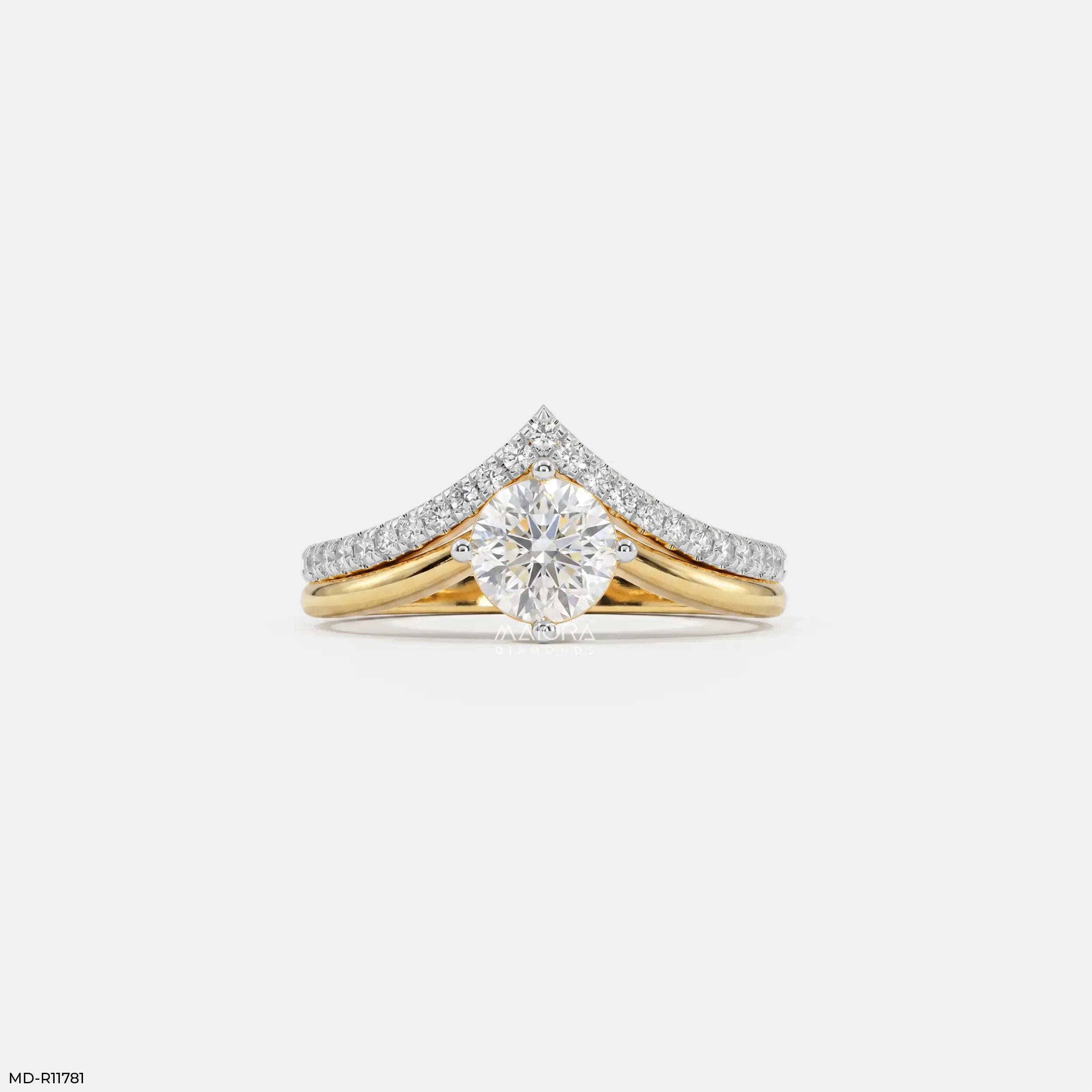 Modern Duo Solitaire Round Vanki Diamond Ring 9K Yellow Gold