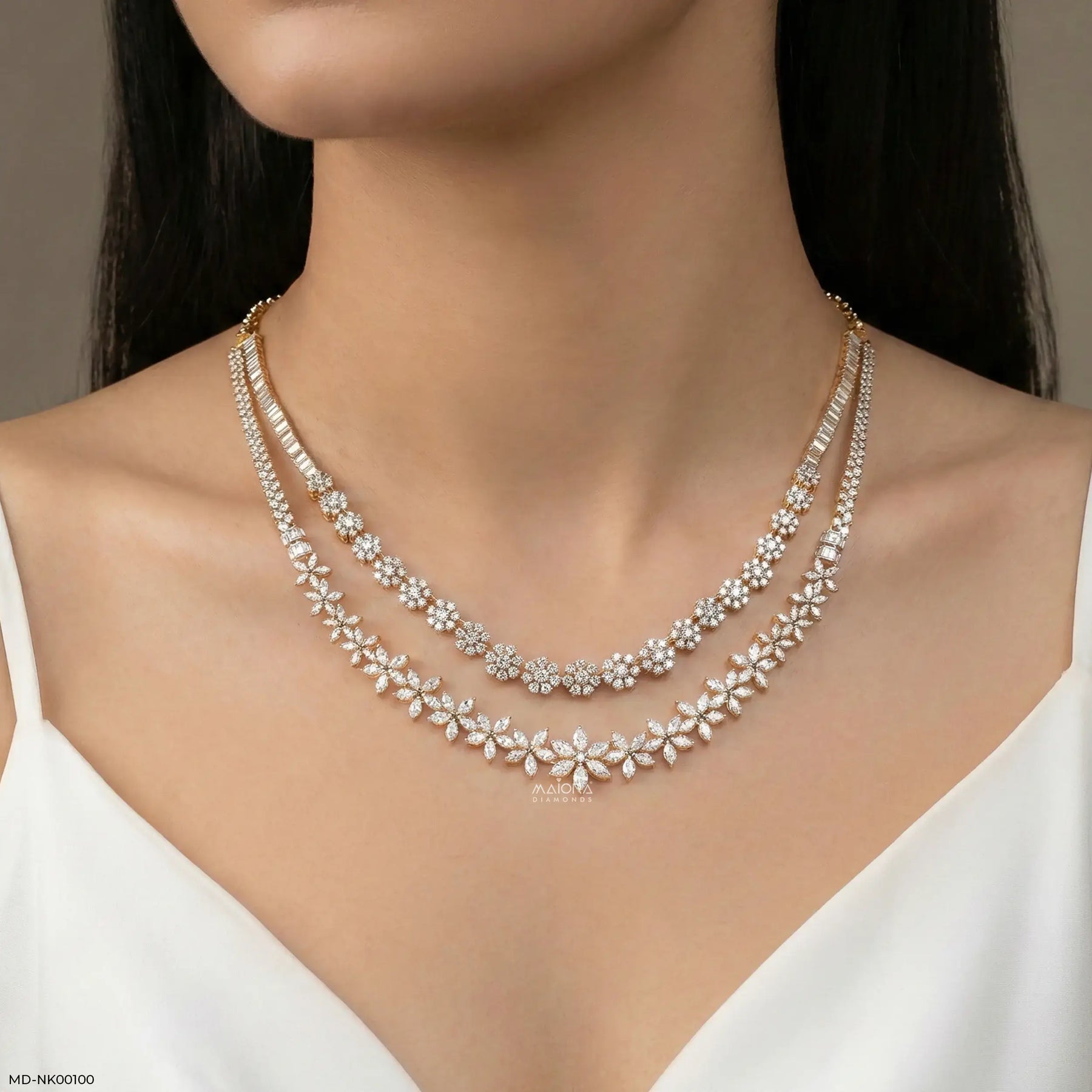 Unique Lab Diamond necklace 9K Yellow Gold